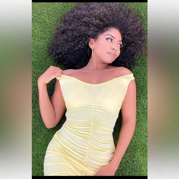 FASHION Nova Yellow Chasing Desire Ruched Midi Dress. Size S, M, L - Picture 2 of 5